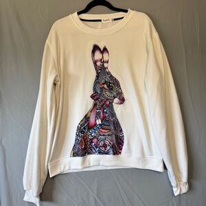 Annie L Womens Bunny Fleece Lined Sweatshirt Size XXL White Artsy Comfort READ